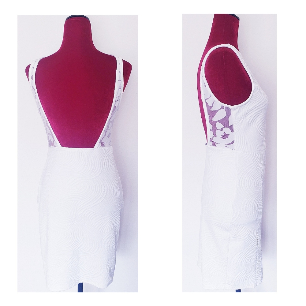 WHITE FITTED TEXTURE DRESS - Picture 3 of 3